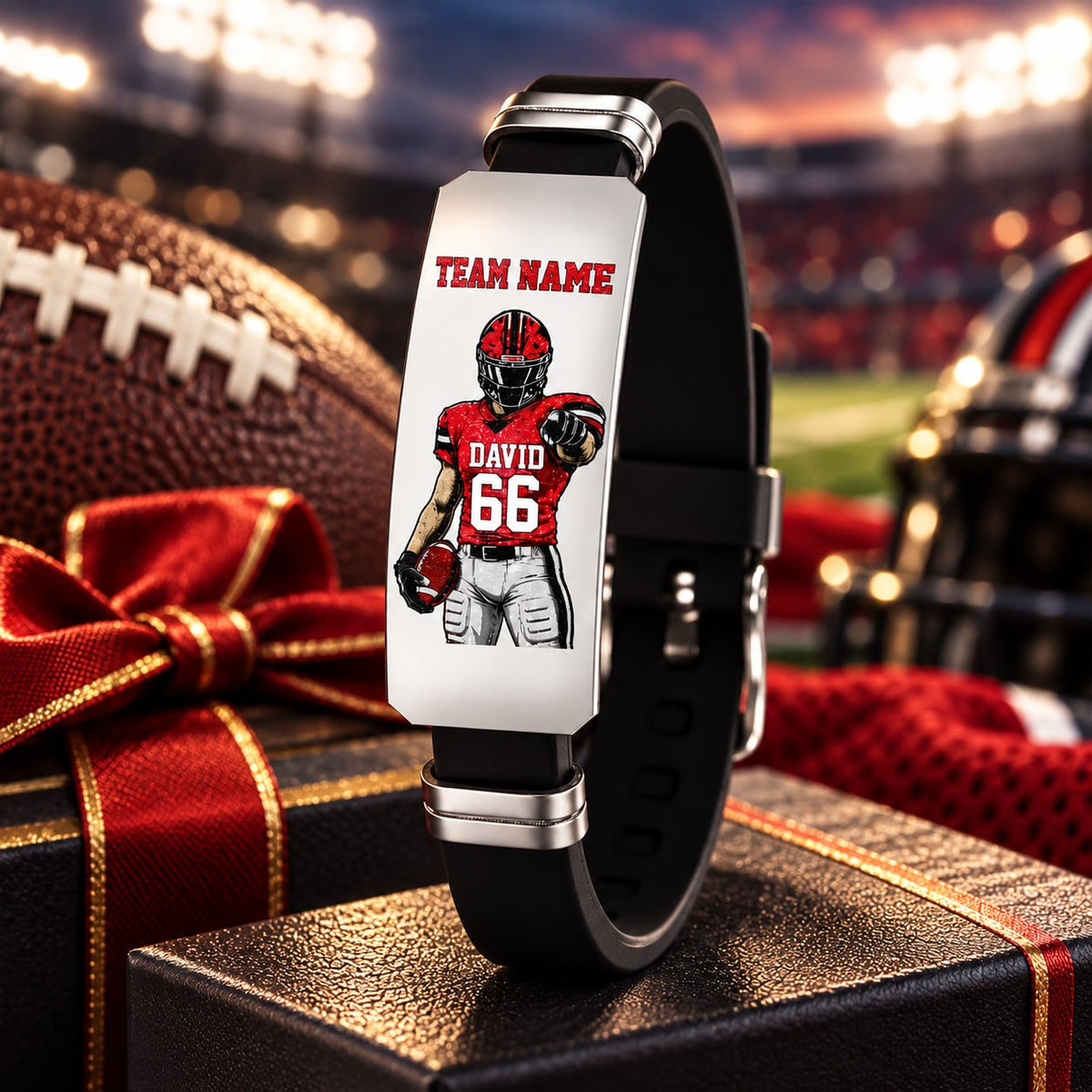 Personalized Football Player Bracelet – Custom Team Name, Player Name & Number Gift Na02 T24
