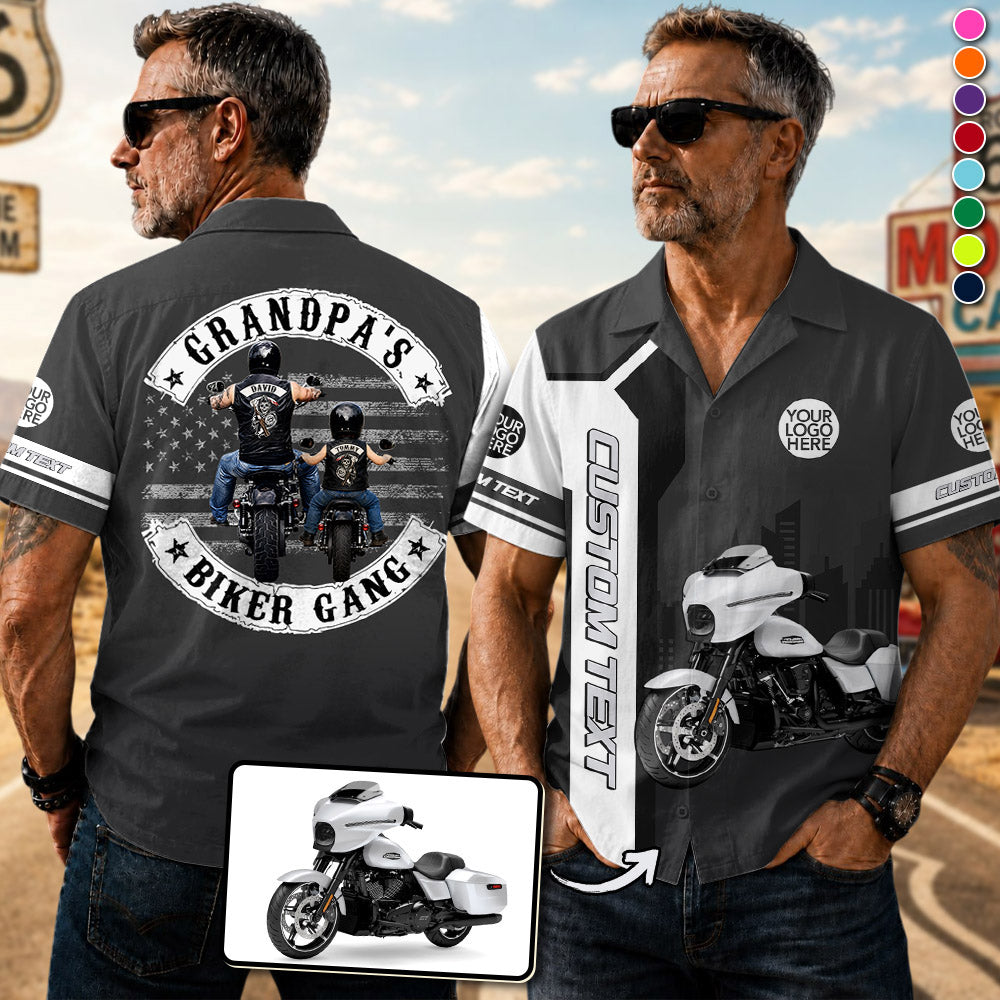 Grandpa’s Biker Gang - Personalized Upload Vechicle PhotoHawaiian Shirt - Personalized Gift For Dad, Grandpa, Biker A2110 Pt99
