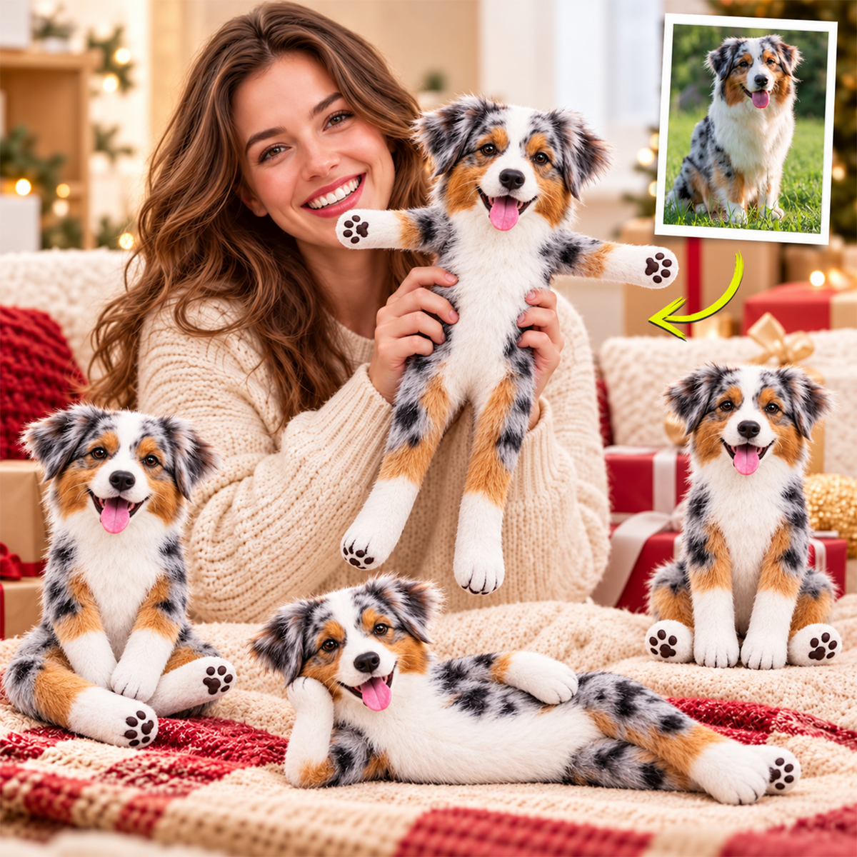 Personalized Australian Shepherd Photo Pet Squishy Toy Poseable Plush Doll, Funny Gift For Dog Mom, Dad, Pet Lover T1807 T24 TL06
