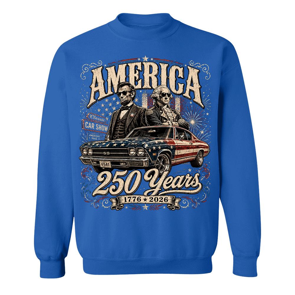 250 Years America Anniversary Classic Car Shirt, George Washington & Lincoln Playing Guitar, Funny 4th of July Tee For Car Lovers Hv01