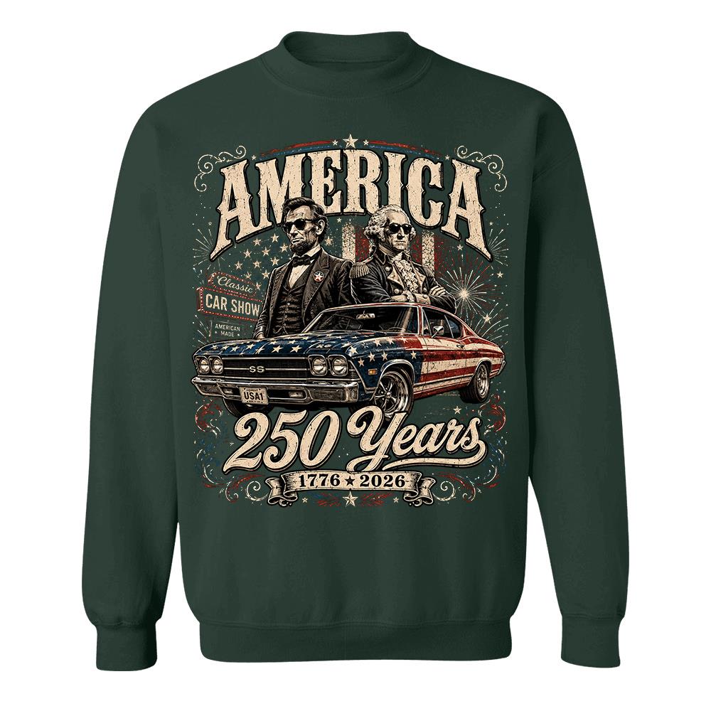 250 Years America Anniversary Classic Car Shirt, George Washington & Lincoln Playing Guitar, Funny 4th of July Tee For Car Lovers Hv01