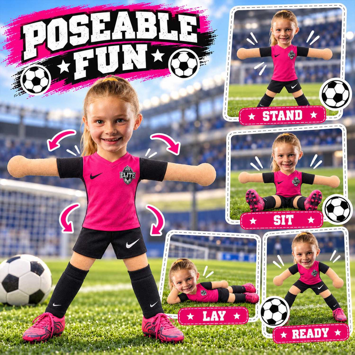 Personalized Soccer Squishy Toy Poseable Plush Doll, Funny Gift For Sport Lovers NA04 Pt99 NT01