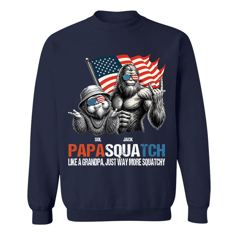 Personalized Papasquatch - Bigfoot Merica Rock American Flag T-Shirt, Father Day Gifts for Dad Funny Papa Tshirt Cool Daddy Bigfoot Tee A2110 T24