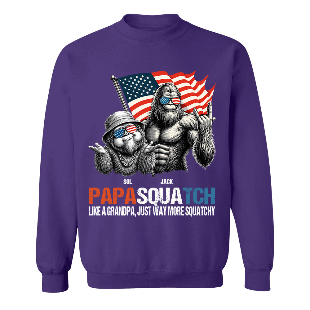 Personalized Papasquatch - Bigfoot Merica Rock American Flag T-Shirt, Father Day Gifts for Dad Funny Papa Tshirt Cool Daddy Bigfoot Tee A2110 T24