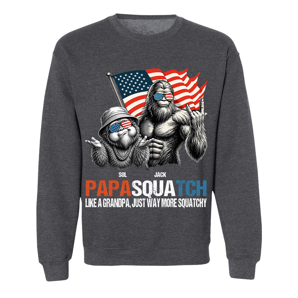 Personalized Papasquatch - Bigfoot Merica Rock American Flag T-Shirt, Father Day Gifts for Dad Funny Papa Tshirt Cool Daddy Bigfoot Tee A2110 T24