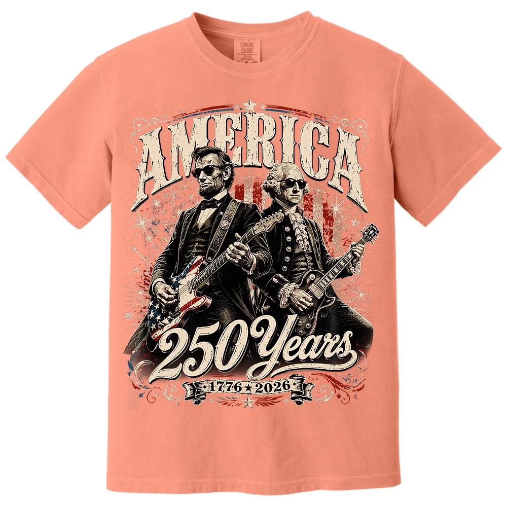 250 Years America Anniversary Guitar Shirt, George Washington & Lincoln Playing Guitar, Funny 4th of July Rock Tee Hv01