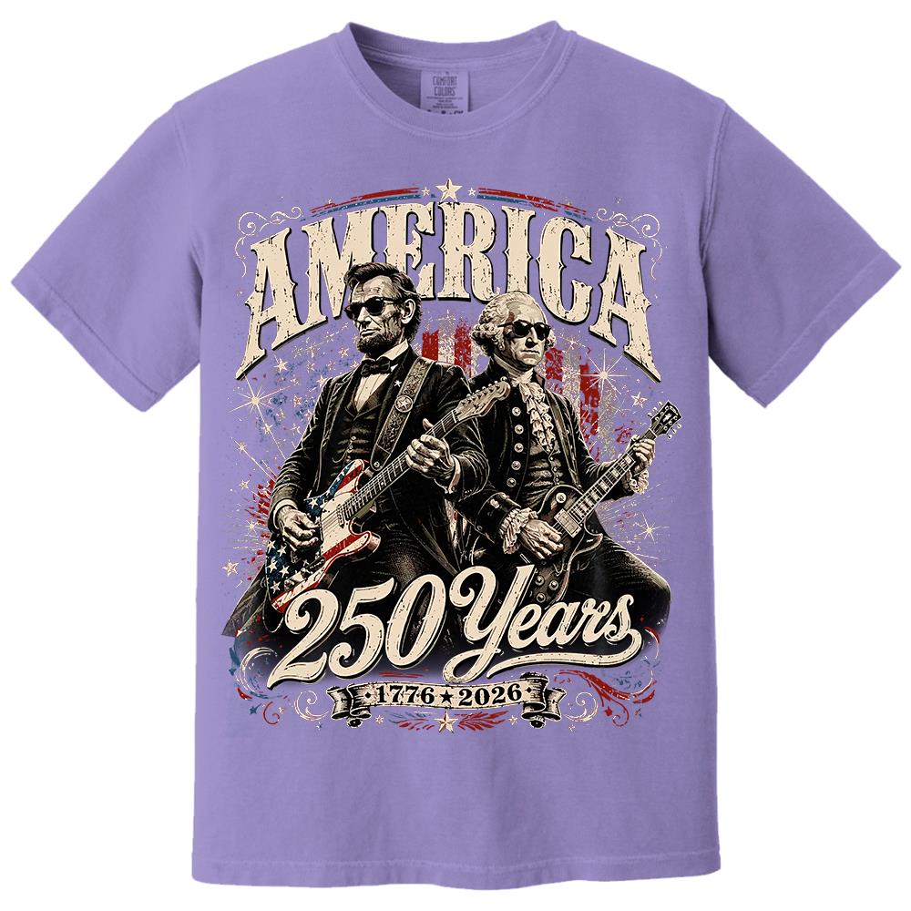 250 Years America Anniversary Guitar Shirt, George Washington & Lincoln Playing Guitar, Funny 4th of July Rock Tee Hv01