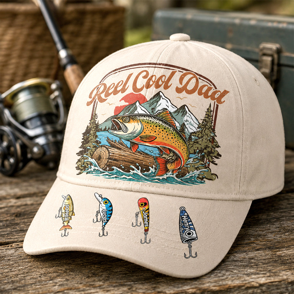 Reel Cool Dad - Personalized Cap For Fishing Dad Grandpa - Perfect Family Gift NA04 Hv01