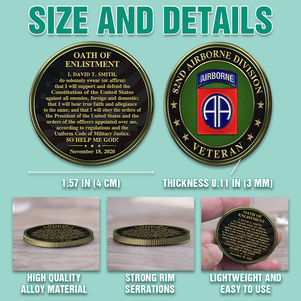 Personalized Challenge Coin Oath of Enlistment Military Gift For Veteran K1702 Trhn