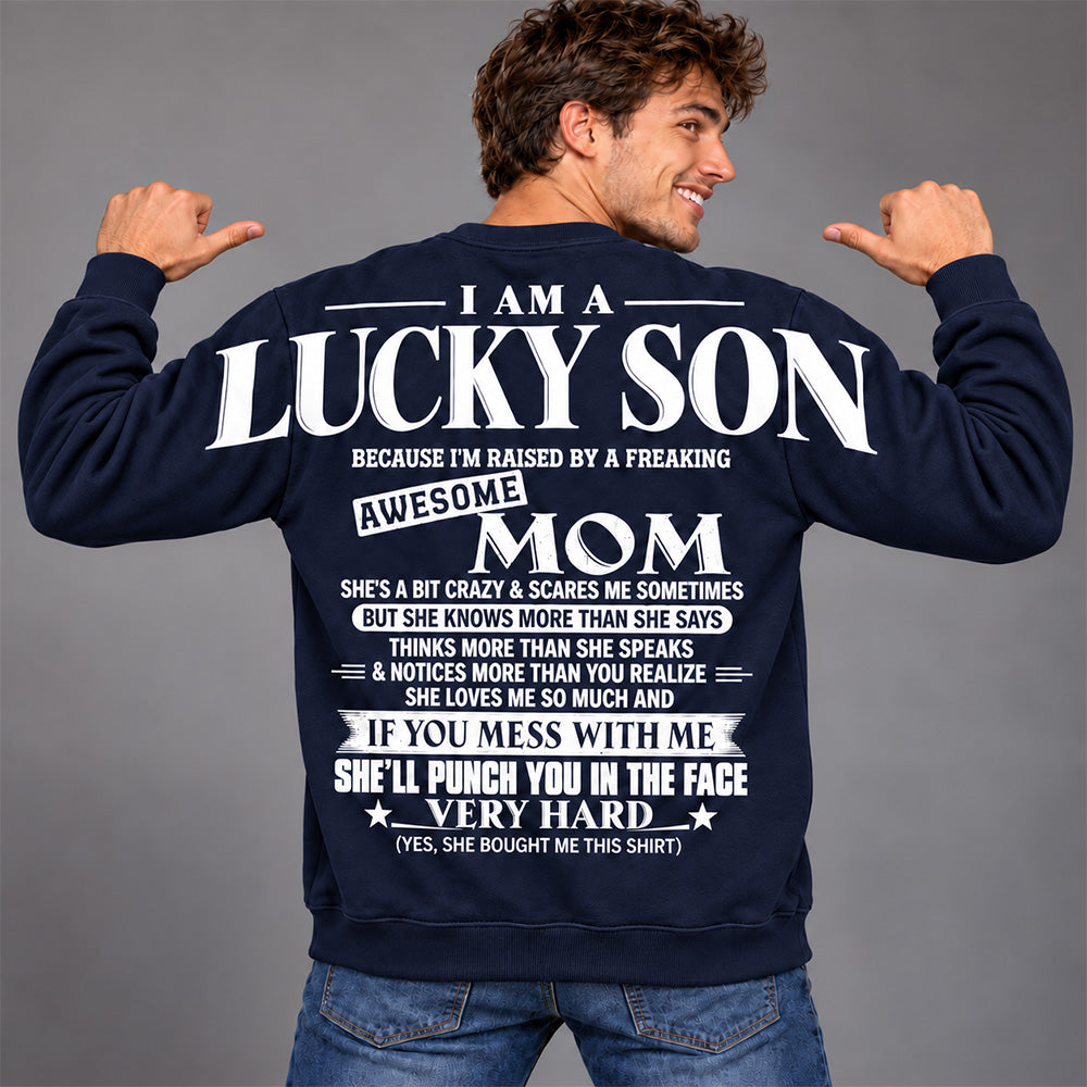 Lucky Son Shirts – Oversized Shoulder Print, Gift for Son from Mom T24