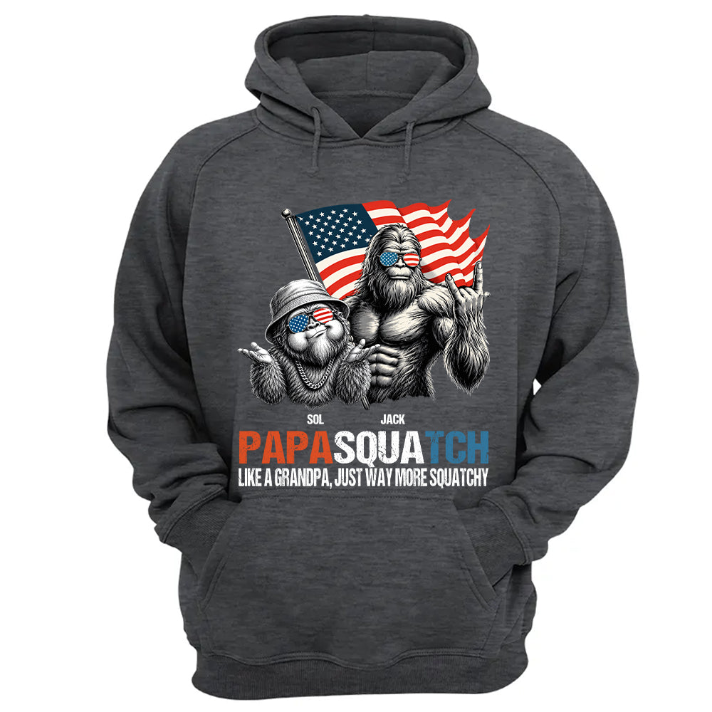 Personalized Papasquatch - Bigfoot Merica Rock American Flag T-Shirt, Father Day Gifts for Dad Funny Papa Tshirt Cool Daddy Bigfoot Tee A2110 T24