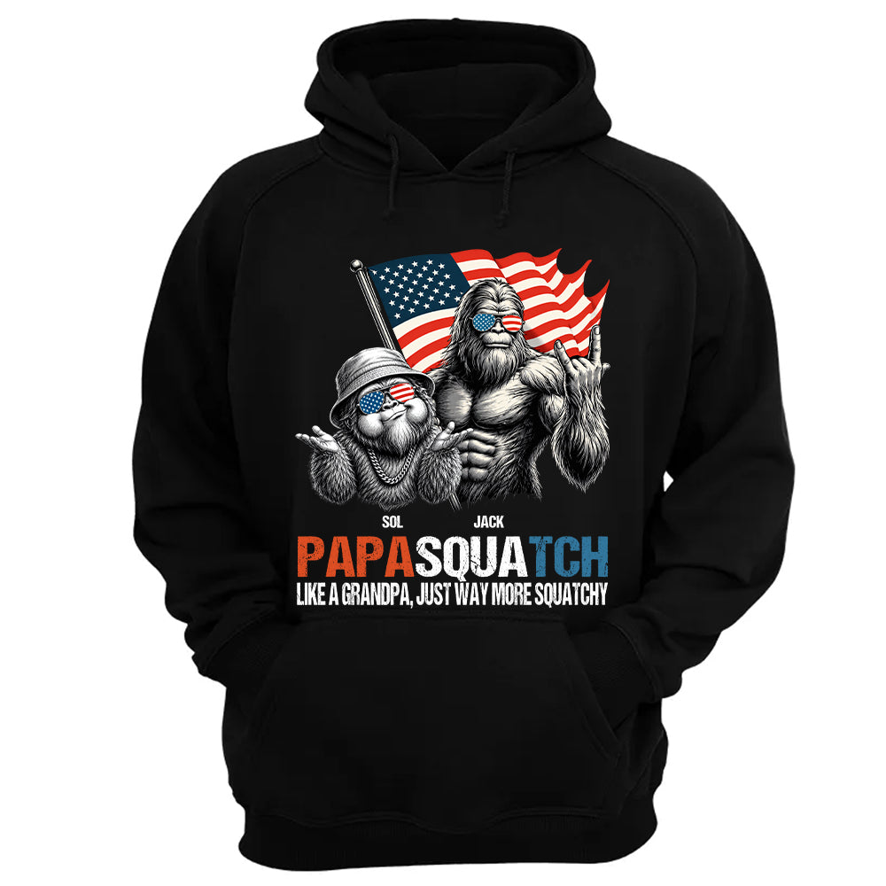 Personalized Papasquatch - Bigfoot Merica Rock American Flag T-Shirt, Father Day Gifts for Dad Funny Papa Tshirt Cool Daddy Bigfoot Tee A2110 T24