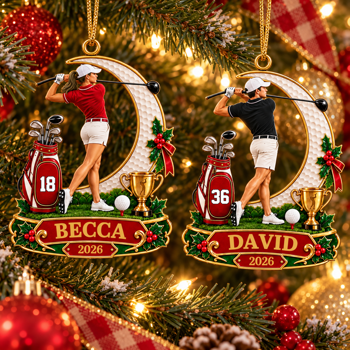 Personalized Golfer Christmas Ornament 2026 – Custom Name & Number Acrylic Keepsake | Golf Gift For Him T24