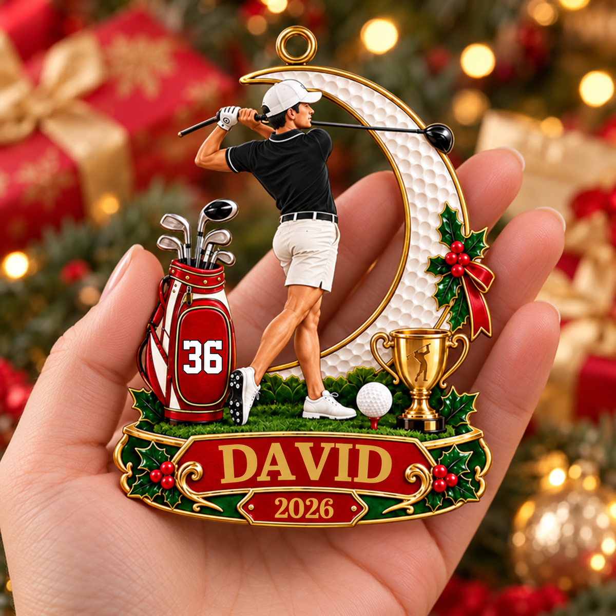 Personalized Golfer Christmas Ornament 2026 – Custom Name & Number Acrylic Keepsake | Golf Gift For Him T24