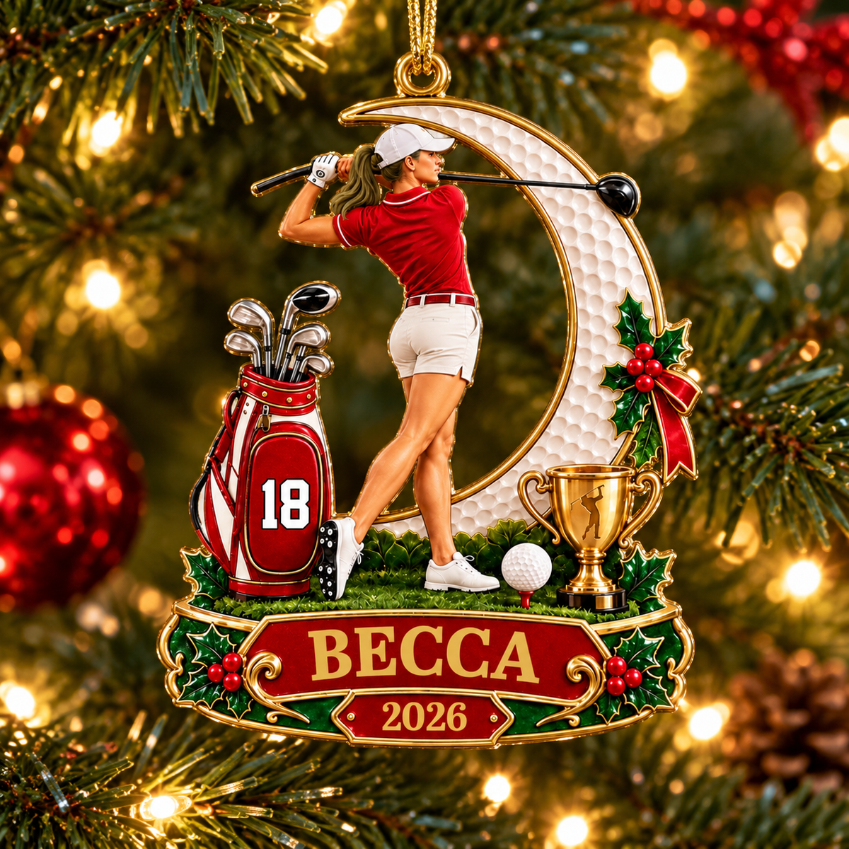 Personalized Golfer Christmas Ornament 2026 – Custom Name & Number Acrylic Keepsake | Golf Gift For Him T24