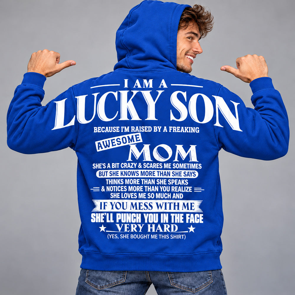 Lucky Son Shirts – Oversized Shoulder Print, Gift for Son from Mom T24
