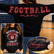 Personalized Watch Out For He's A Beast Football Mom Shirt, Custom Team Player Name Number Front, Oversized Back Print & Sleeve Detail, Game Day Mom Shirt Pt99