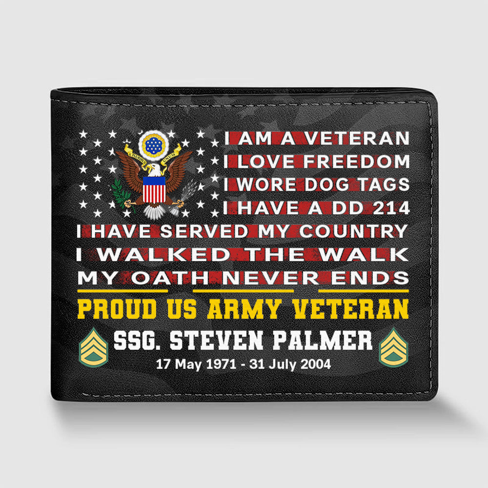 Personalized Leather Wallet Veteran Grandpa Dad Gift For Father's Day K1702