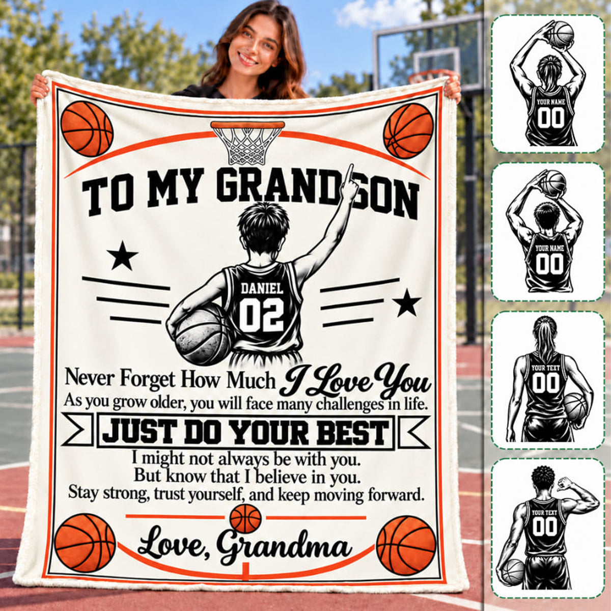 Personalized Basketball Blanket for Grandson, Custom Name & Number Basketball Player Throw Blanket, Gift from Grandma Na02 Nh00 DN10