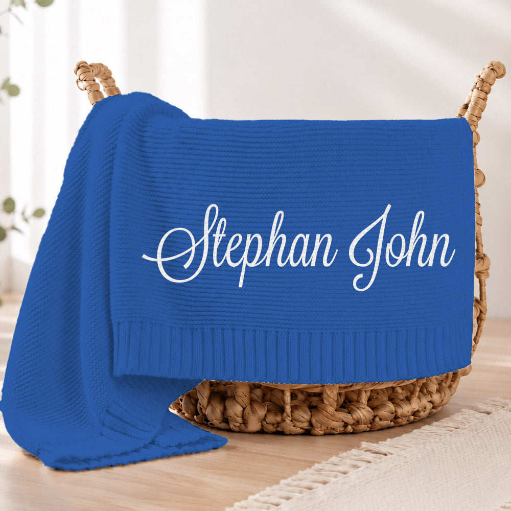 Embroidered Knit Baby Blanket, Soft Cotton Knit Baby Blanket, Custom Baby Name Blanket, Baby Shower Gift, Newborn Blanket, Keepsake Gift for Baby Pt99