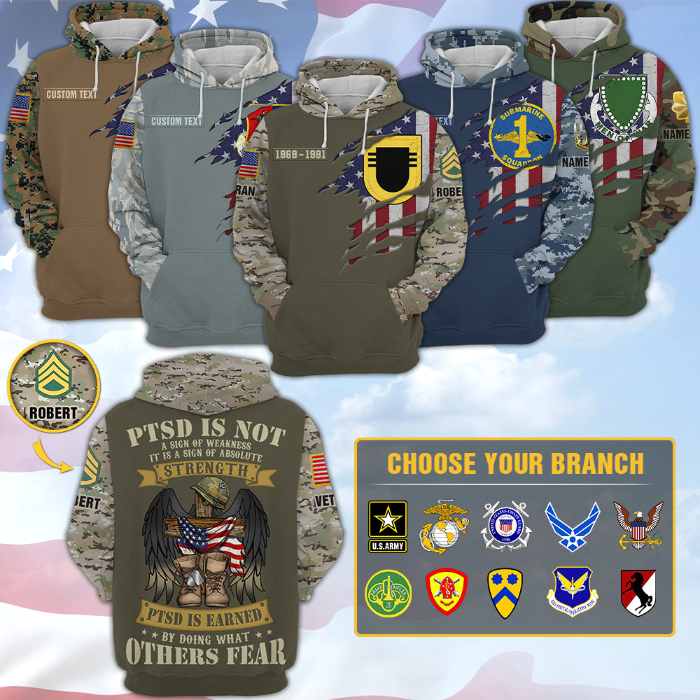 Custom Shirt PTSD is Not A Sign of Weakness, PTSD is Earned by Doing What Others Fear Gift For Veterans All Over Print Shirt K1702 Trhn