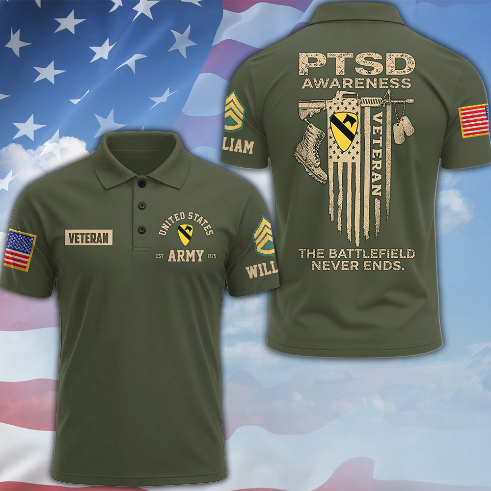 Custom Veteran Shirt Ptsd Awareness That Battlefield Never Ends Military Gift K1702 MT2
