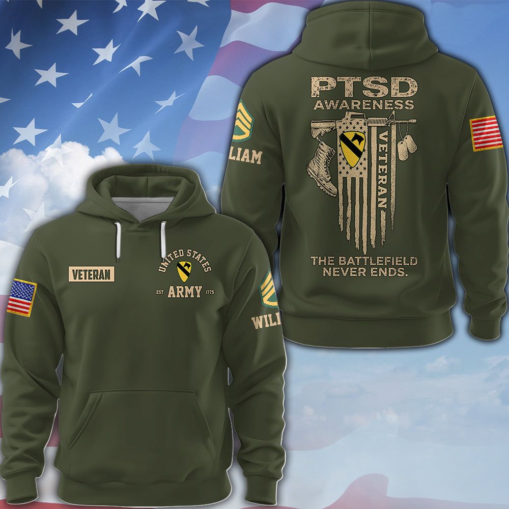 Custom Veteran Shirt Ptsd Awareness That Battlefield Never Ends Military Gift K1702 MT2