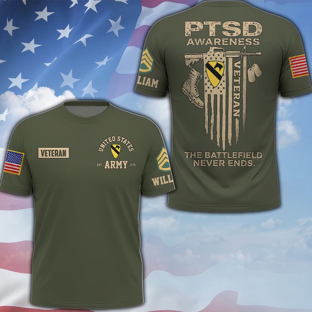 Custom Veteran Shirt Ptsd Awareness That Battlefield Never Ends Military Gift K1702 MT2