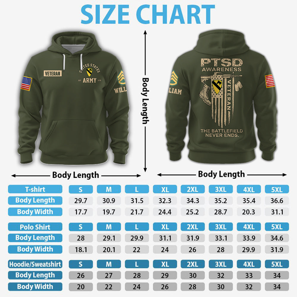 Custom Veteran Shirt Ptsd Awareness That Battlefield Never Ends Military Gift K1702 MT2