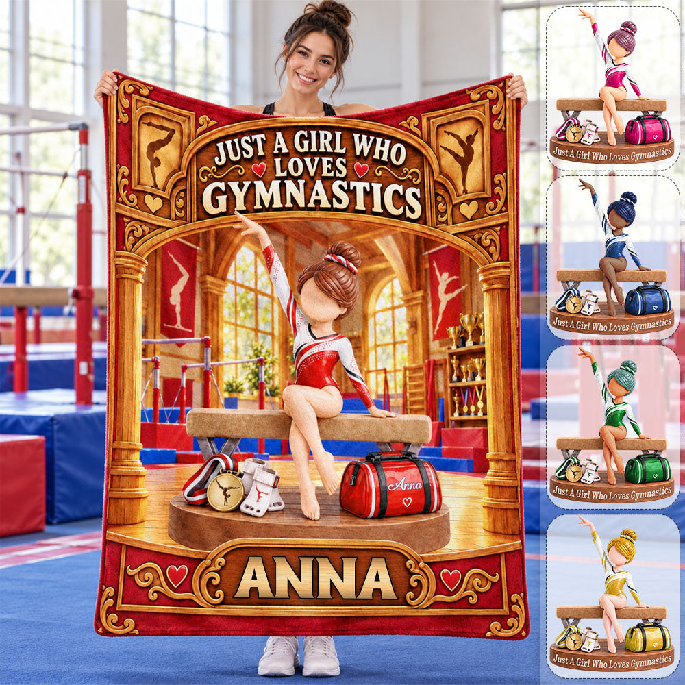 Just A Girl Who Loves Gymnastics, Personalized Gymnastics Blanket, Custom Player Gymnastics Gift For Gymnastic Lovers C2408 Nh00