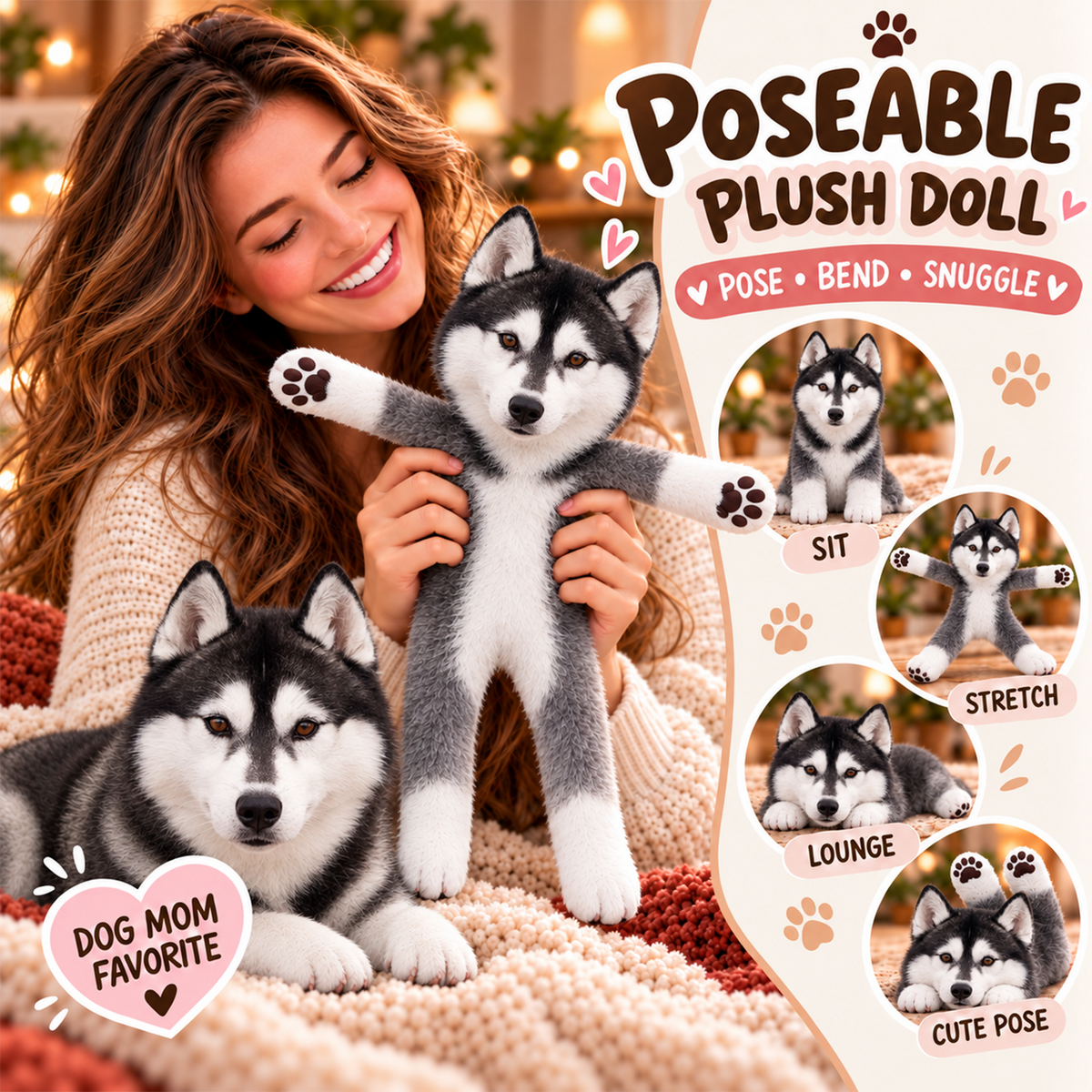 Personalized Husky Photo Pet Squishy Toy Poseable Plush Doll, Funny Gift For Dog Mom, Dad, Pet Lover T1807 T24 TL06