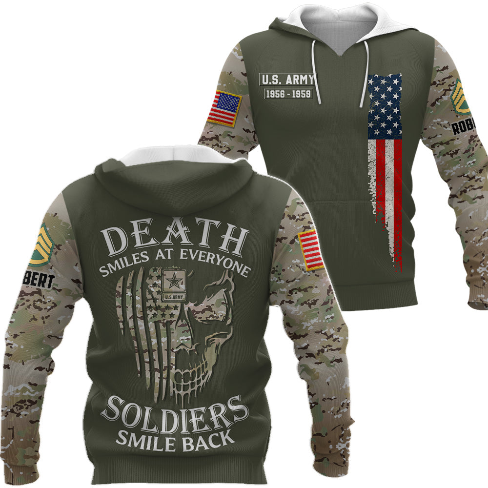 Personalized Shirt Camouflage Military Death Smiles At Everyone Soldiers Smile Back Gift For Veteran K1702 Trhn