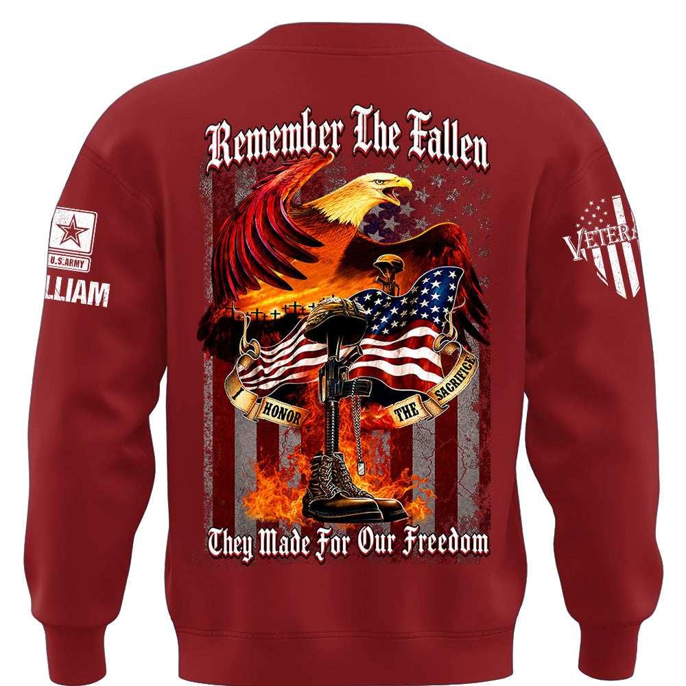 Custom Shirt Remember the Fallen I Honor the Sacrifice Veteran Available All Military Branches Gift For Veterans K1702 MT2
