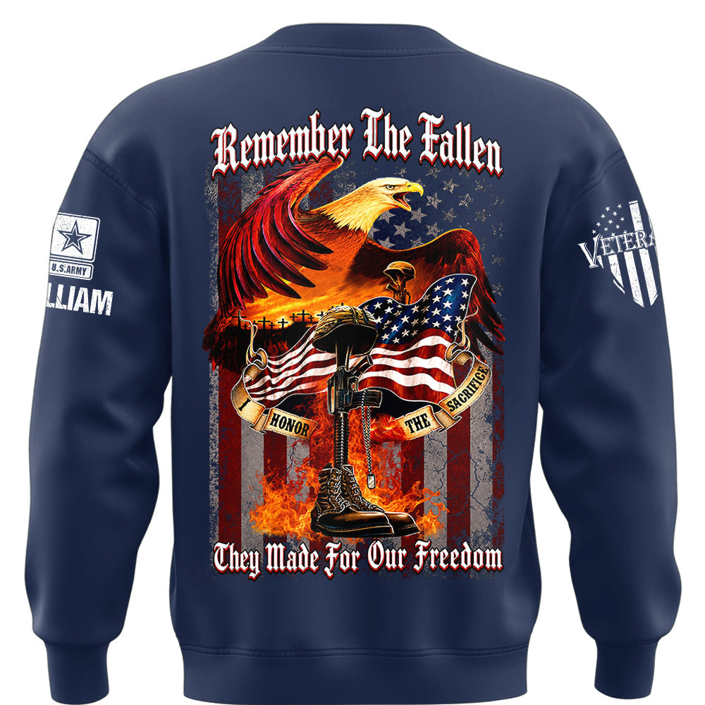 Custom Shirt Remember the Fallen I Honor the Sacrifice Veteran Available All Military Branches Gift For Veterans K1702 MT2