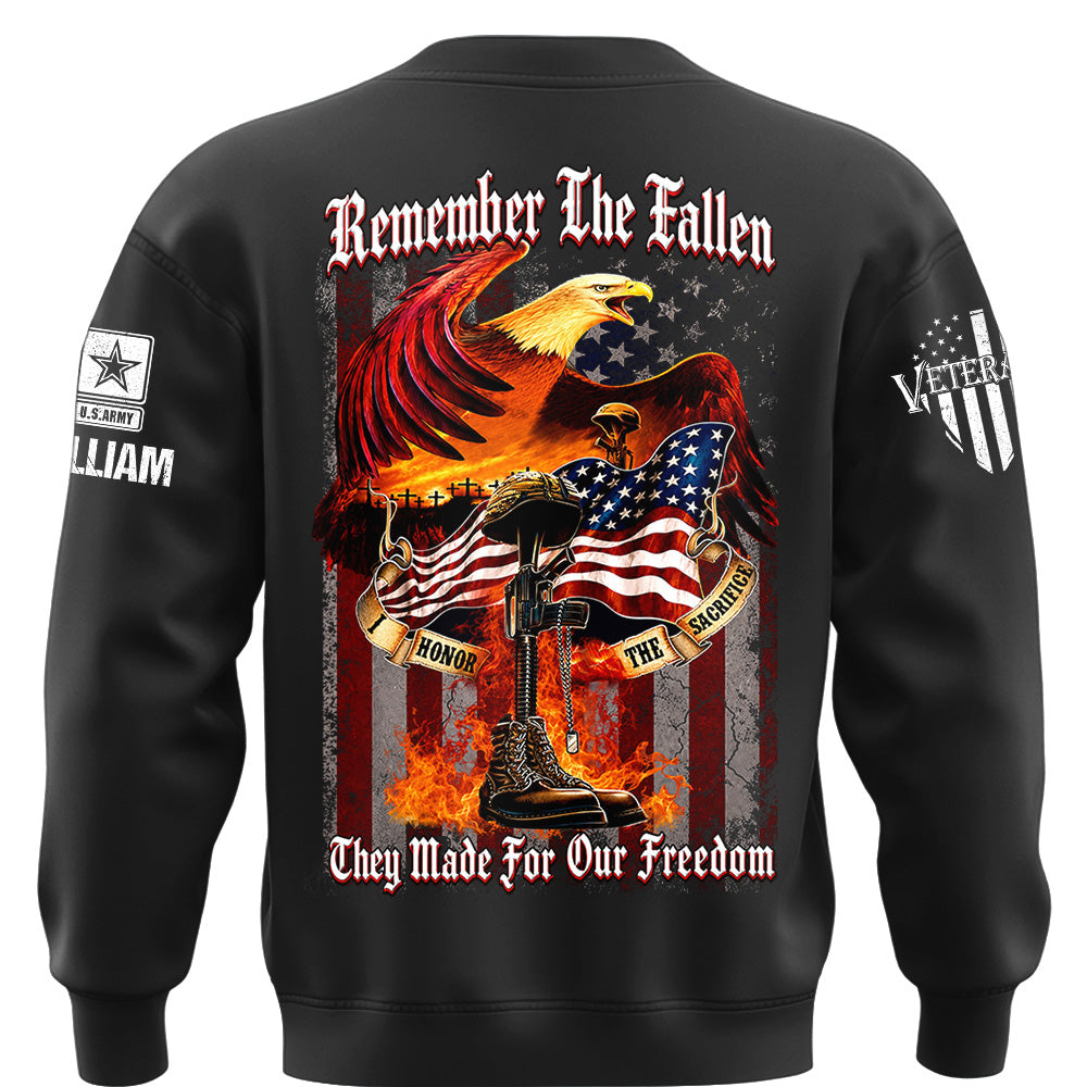 Custom Shirt Remember the Fallen I Honor the Sacrifice Veteran Available All Military Branches Gift For Veterans K1702 MT2