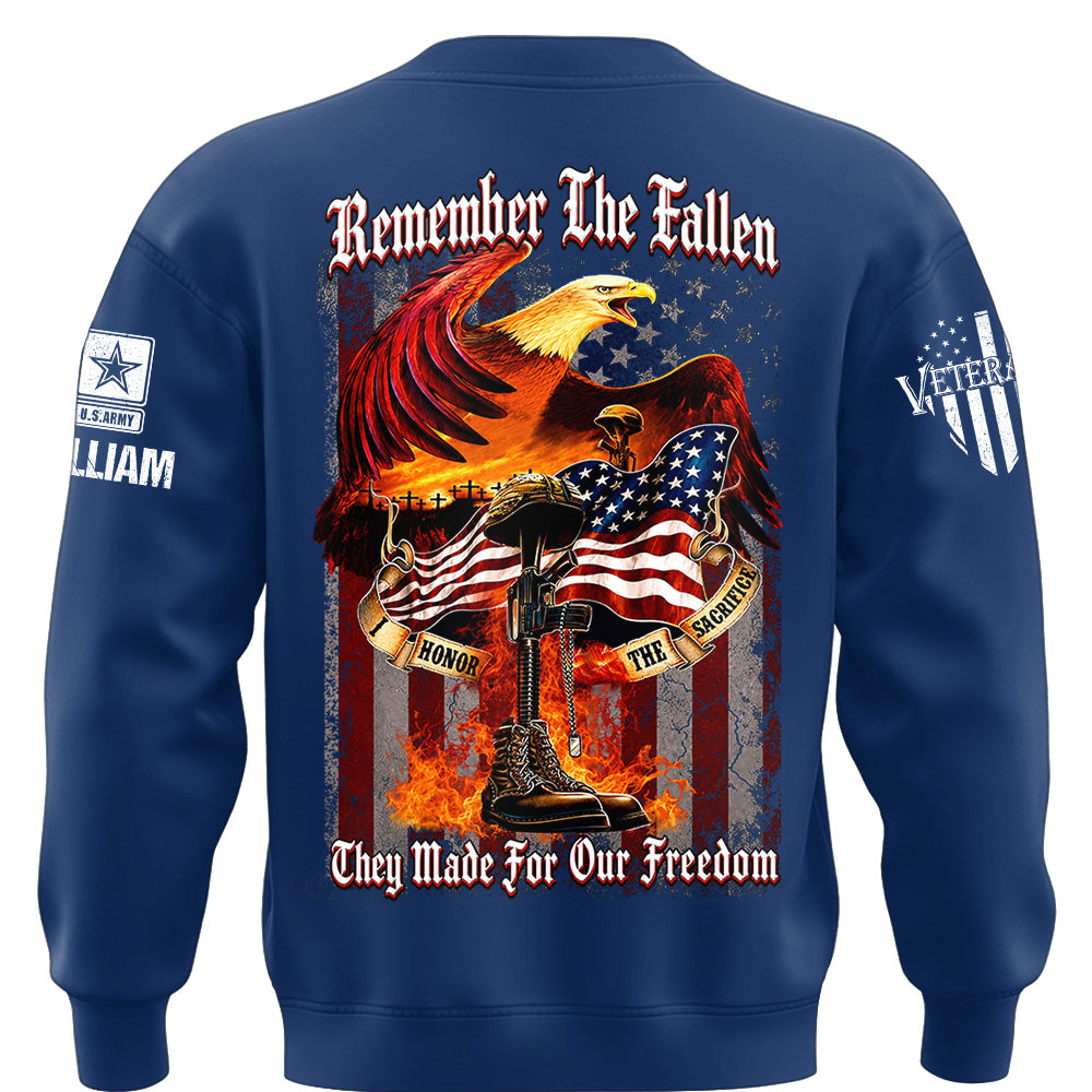 Custom Shirt Remember the Fallen I Honor the Sacrifice Veteran Available All Military Branches Gift For Veterans K1702 MT2