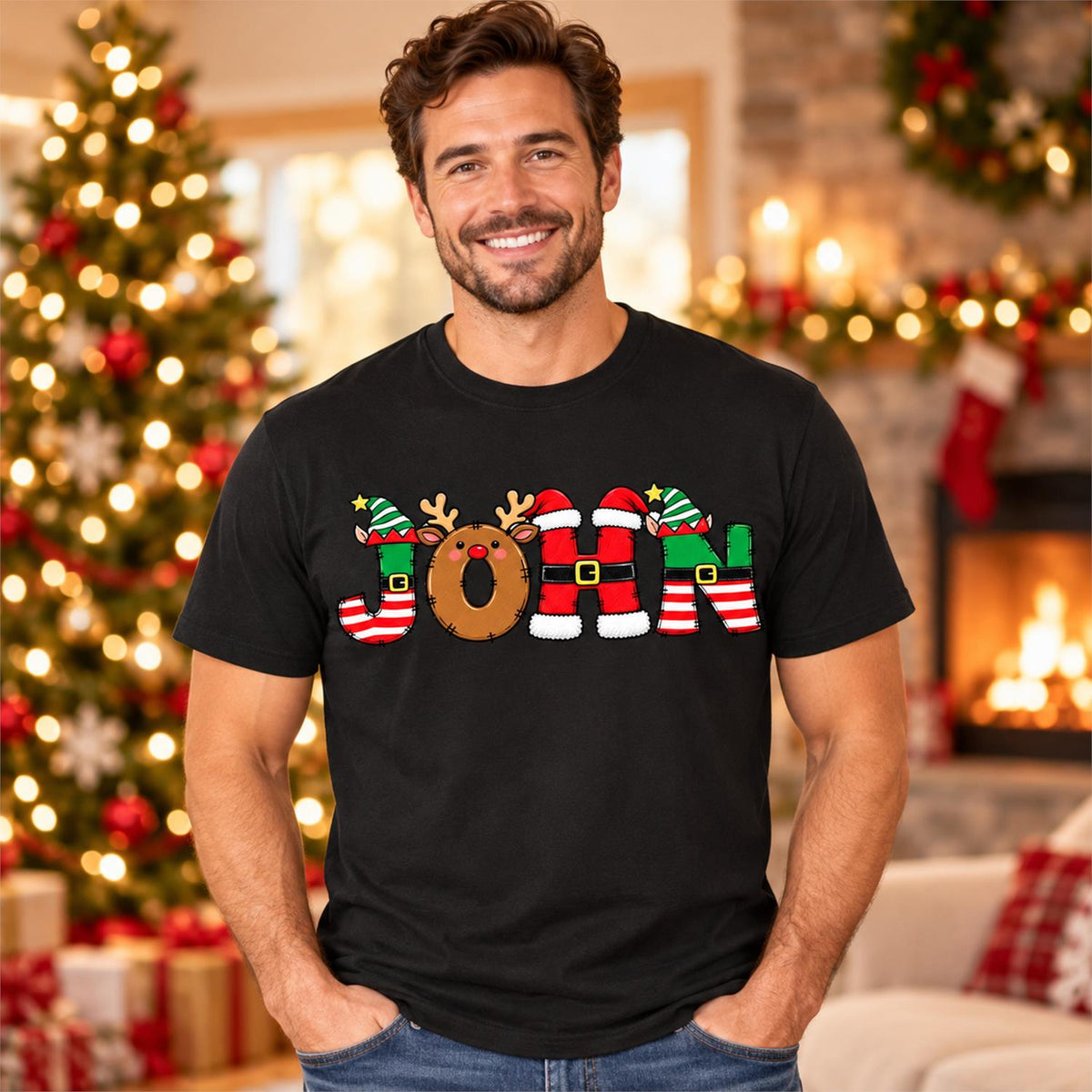 Christmas Name Shirt Monogram Matching Family Tee Christmas 2026 T-Shirt Holiday Custom Family Christmas T-Shirt Xmas Tee With Name Hv01