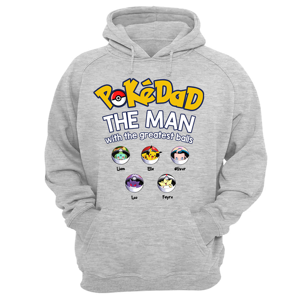 PokeDad The Man With The Greatest Balls, Personalized Pokemon Dad Shirt with Custom Kids Name, Gift For Dad, Gift For Grandpa MI209 TH23