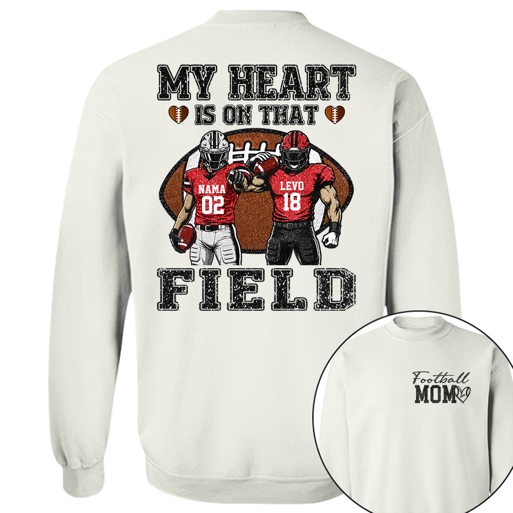My Heart Is On That Field ,Custom Name & Player Number Tee, Football Mom Game Day Gift Na02 T24