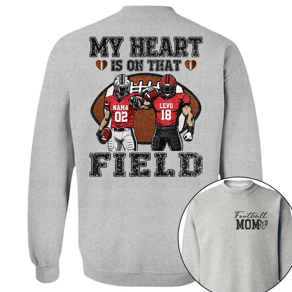 My Heart Is On That Field ,Custom Name & Player Number Tee, Football Mom Game Day Gift Na02 T24
