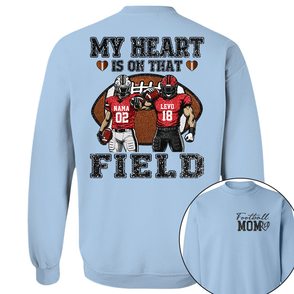 My Heart Is On That Field ,Custom Name & Player Number Tee, Football Mom Game Day Gift Na02 T24
