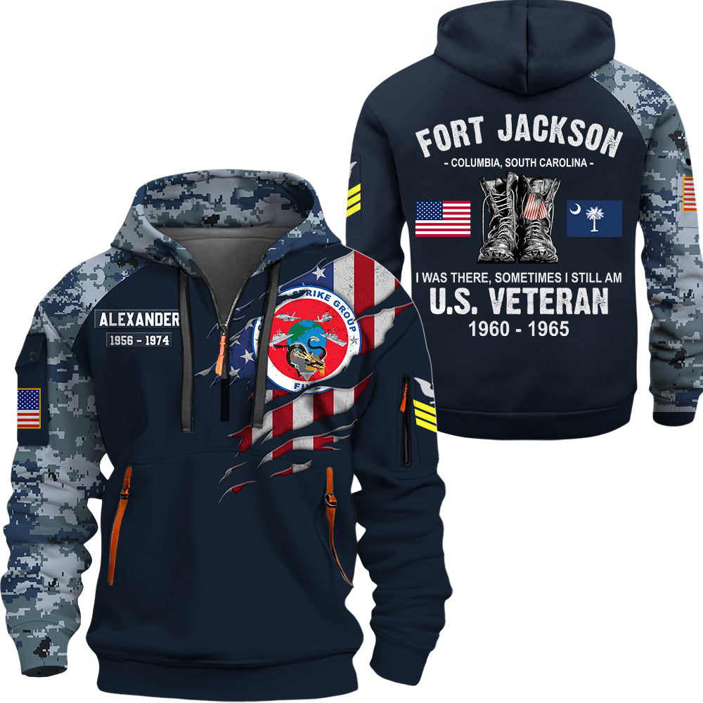Custom All Over Printed Shirt Veteran Gift Unit Patches Military Base Veteran Hoodie Half Zipper K1702 Trhn