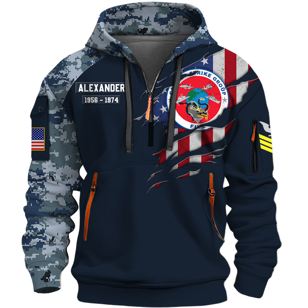 Custom All Over Printed Shirt Veteran Gift Unit Patches Military Base Veteran Hoodie Half Zipper K1702 Trhn