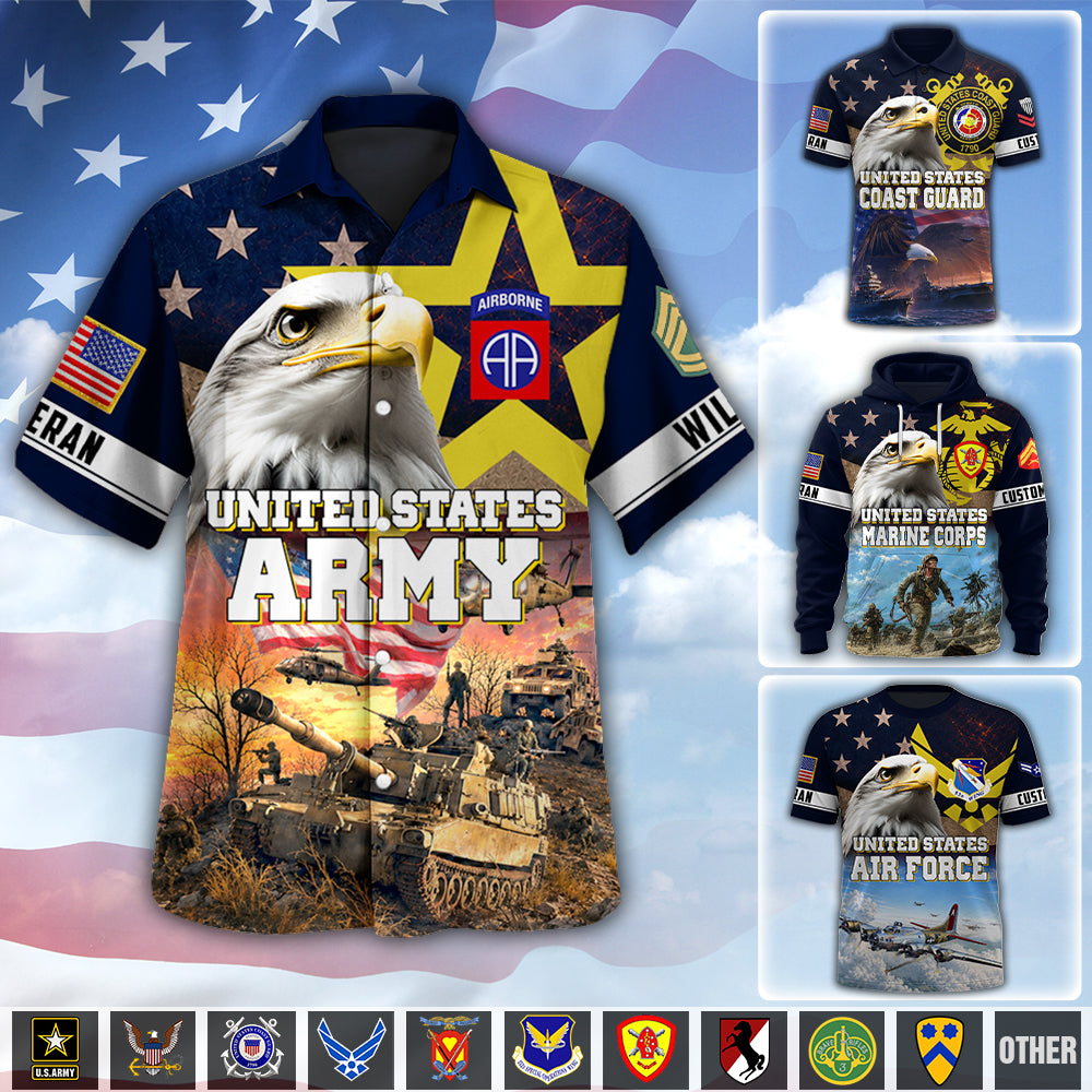 Personalized All Over Print Shirt Veterans Military American Eagle Available All Military Branches, Veteran Gifts K1702 MT2