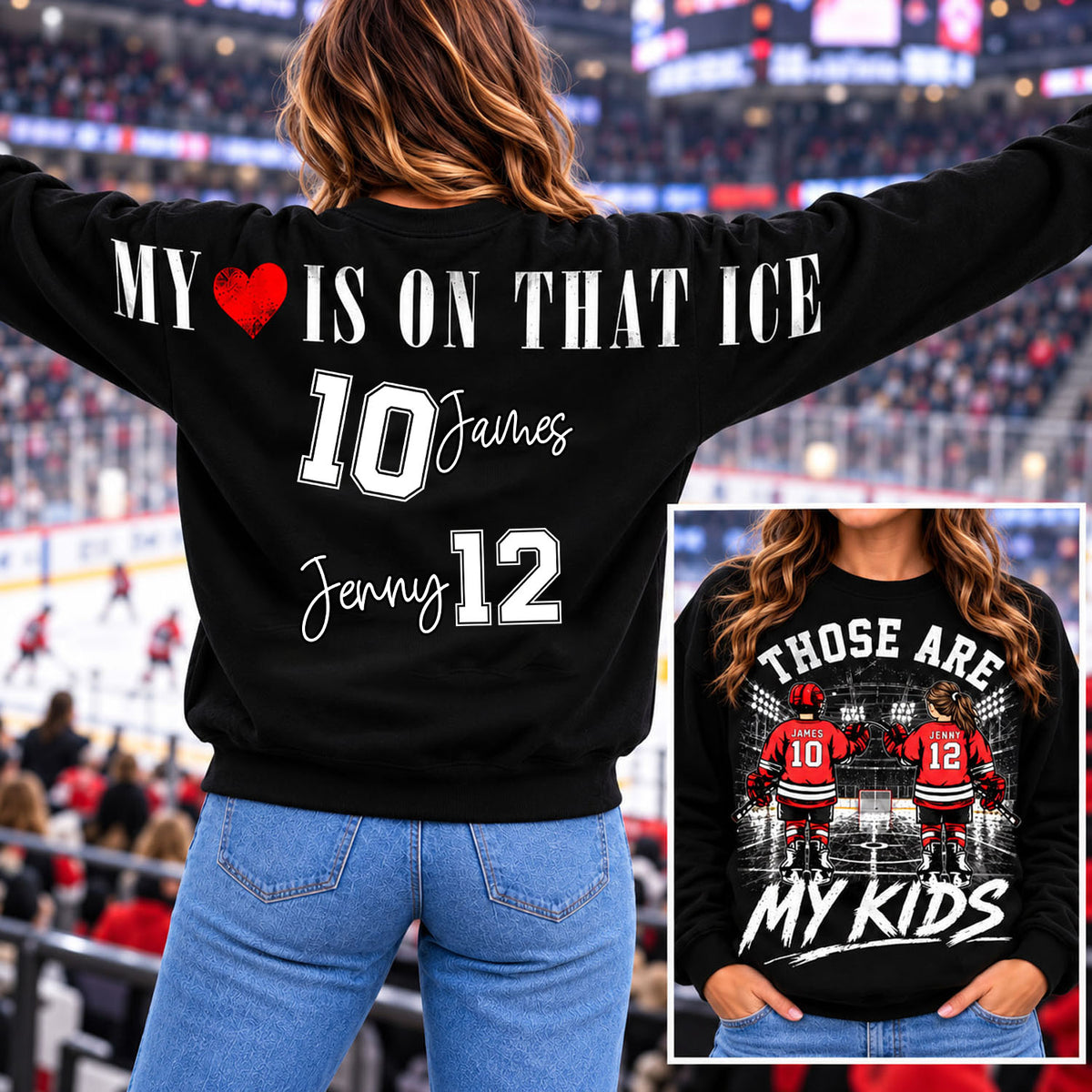 Personalized Those Are My Kids Ice Hockey Mom Shirt, Custom Sports Mom Gameday Shirt T1807 Nh00