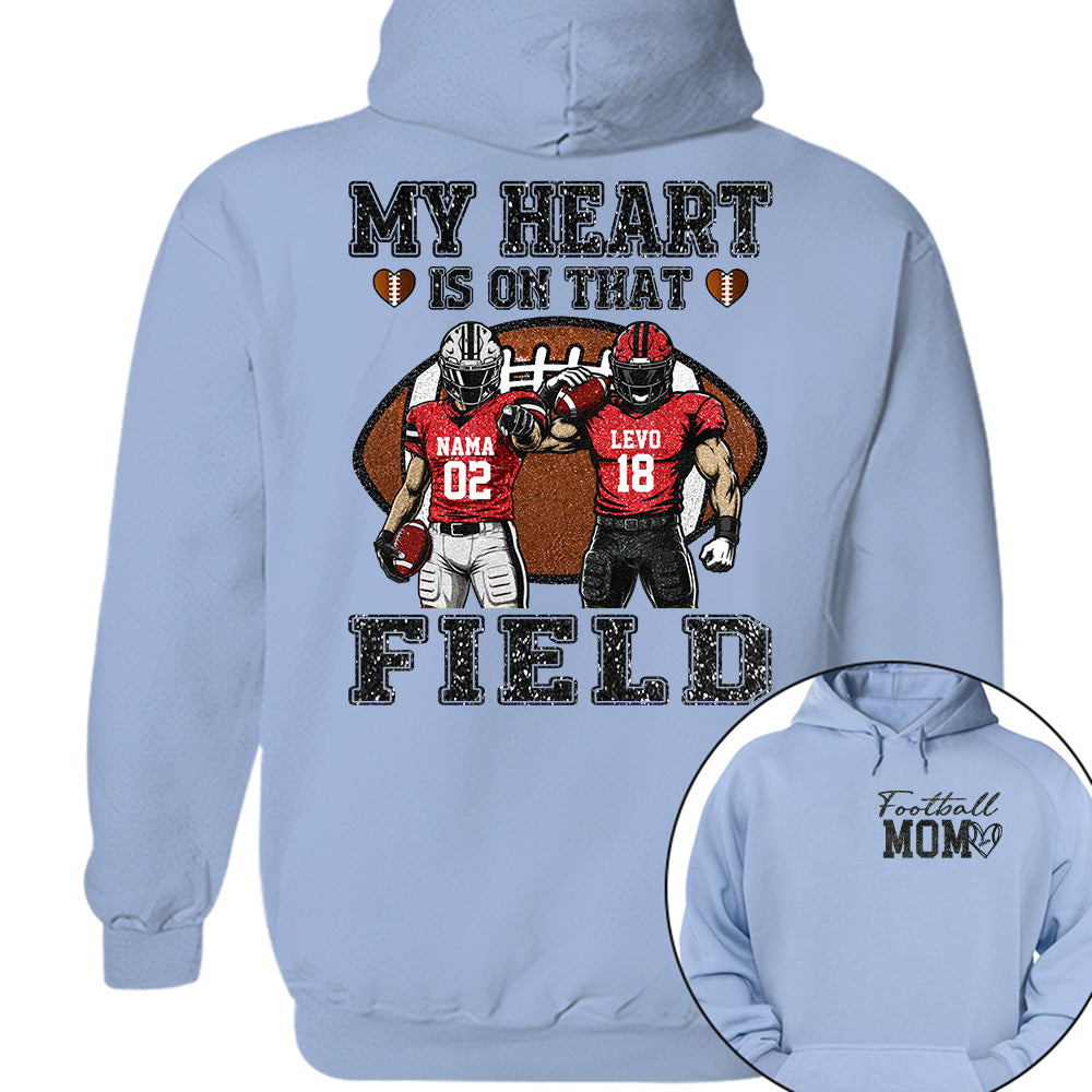 My Heart Is On That Field ,Custom Name & Player Number Tee, Football Mom Game Day Gift Na02 T24