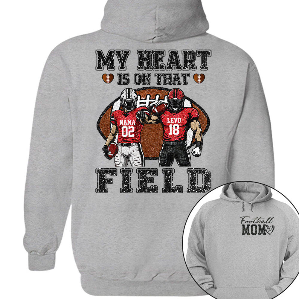 My Heart Is On That Field ,Custom Name & Player Number Tee, Football Mom Game Day Gift Na02 T24