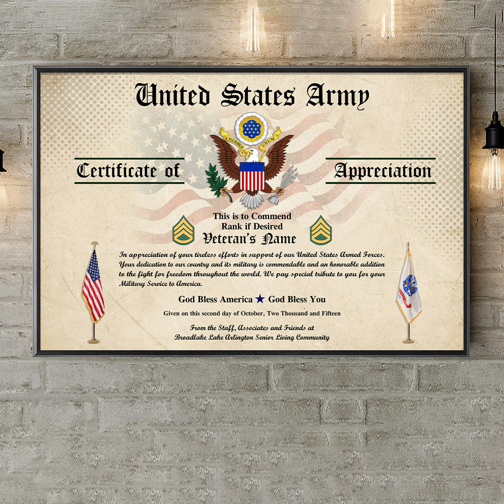 Personalized Poster And Canvas Veterans Certificates - Printable Bliss For Veterans Available All Military Branches K1702 Trhn