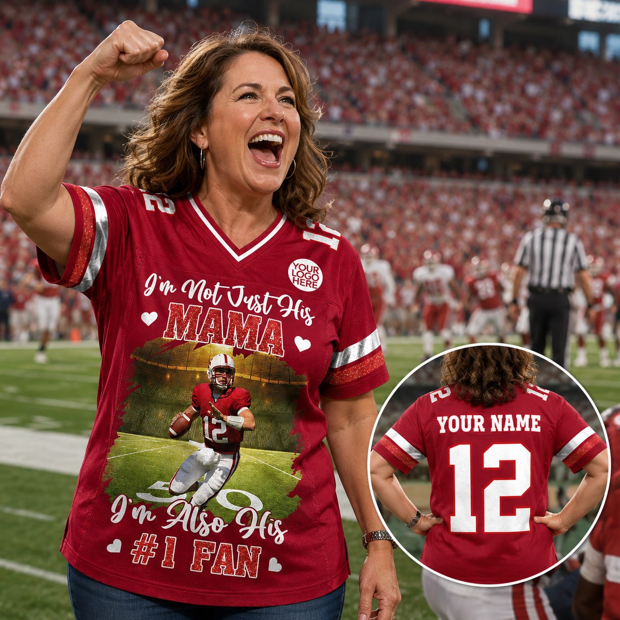 I’m Not Just His Mom I’m Also His #1 Fan, Personalized Football Mom Jersey, Custom Player Photo & Number, Gift for Football Mom Na02 Pt99