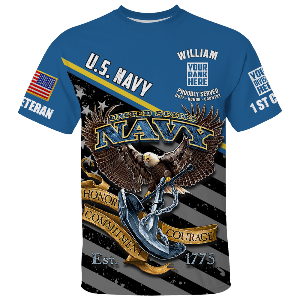 Personalized Shirt Branch Division Rank Proudly Served Duty Honor Country All Over Print Shirt Gift For Veterans K1702